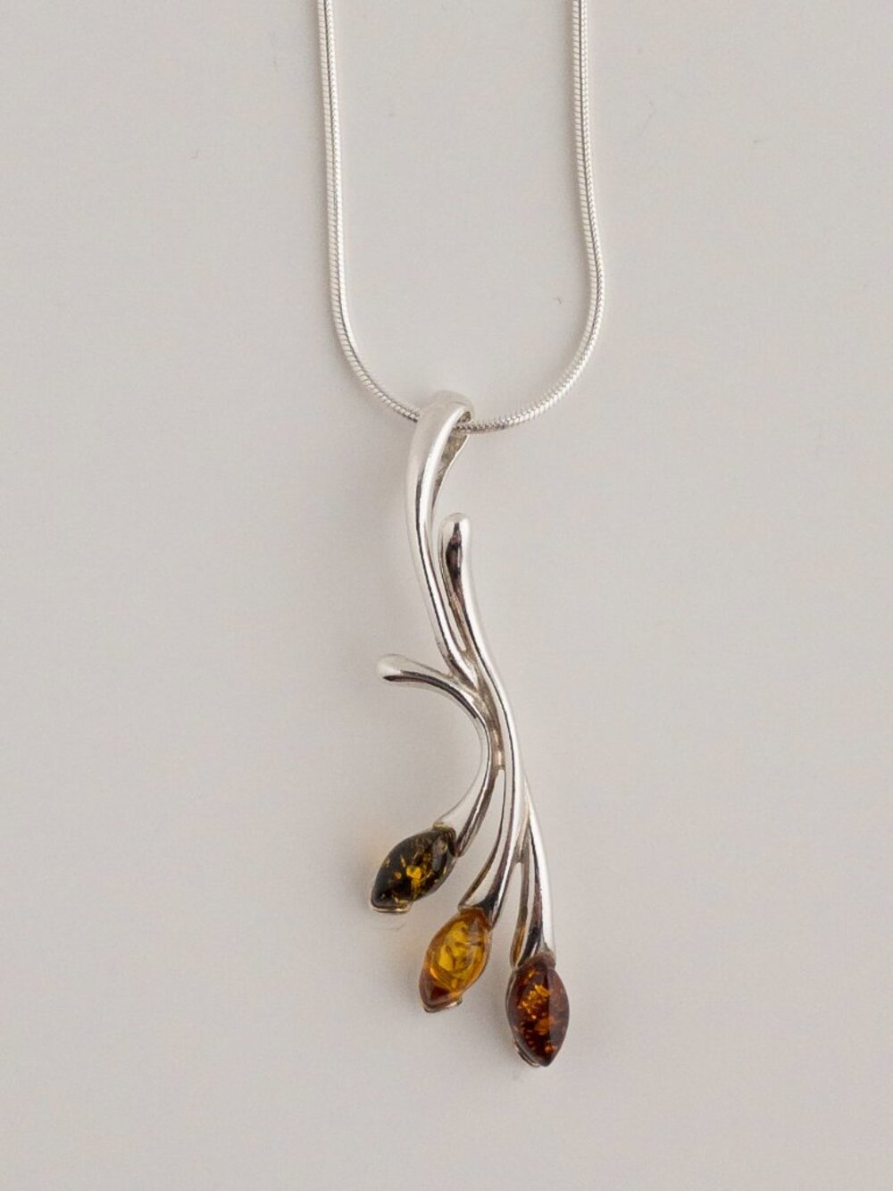 Sterling Silver Baltic Amber Necklace & Stud Earrings Set Botanical Leaf 925 - Picture 11 of 17